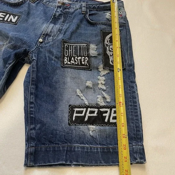 Phillip Plein Denim Jean Shorts Men's Size 34 Designer Distressed Pants Rare - Picture 16 of 16
